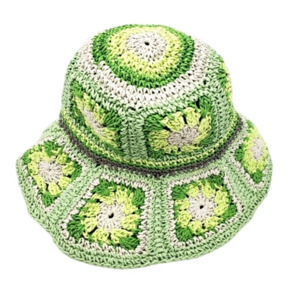Steve Madden Green Crochet Granny Square Bucket Hat - One Size